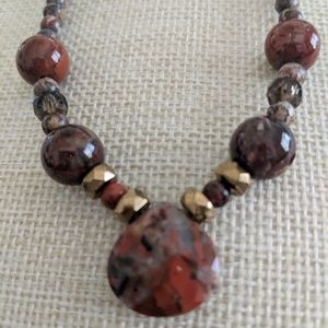 Necklace, Jasper and crystal, 18 inches